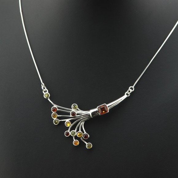 Sterling silver necklace with natural Baltic amber, 925 sterling silver necklace - Picture 3 of 16